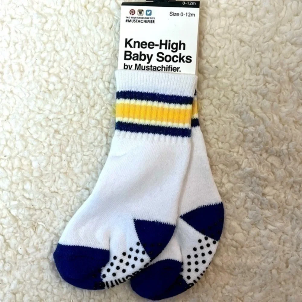FCTRY Mustachifier Knee High Athletic Blue Socks